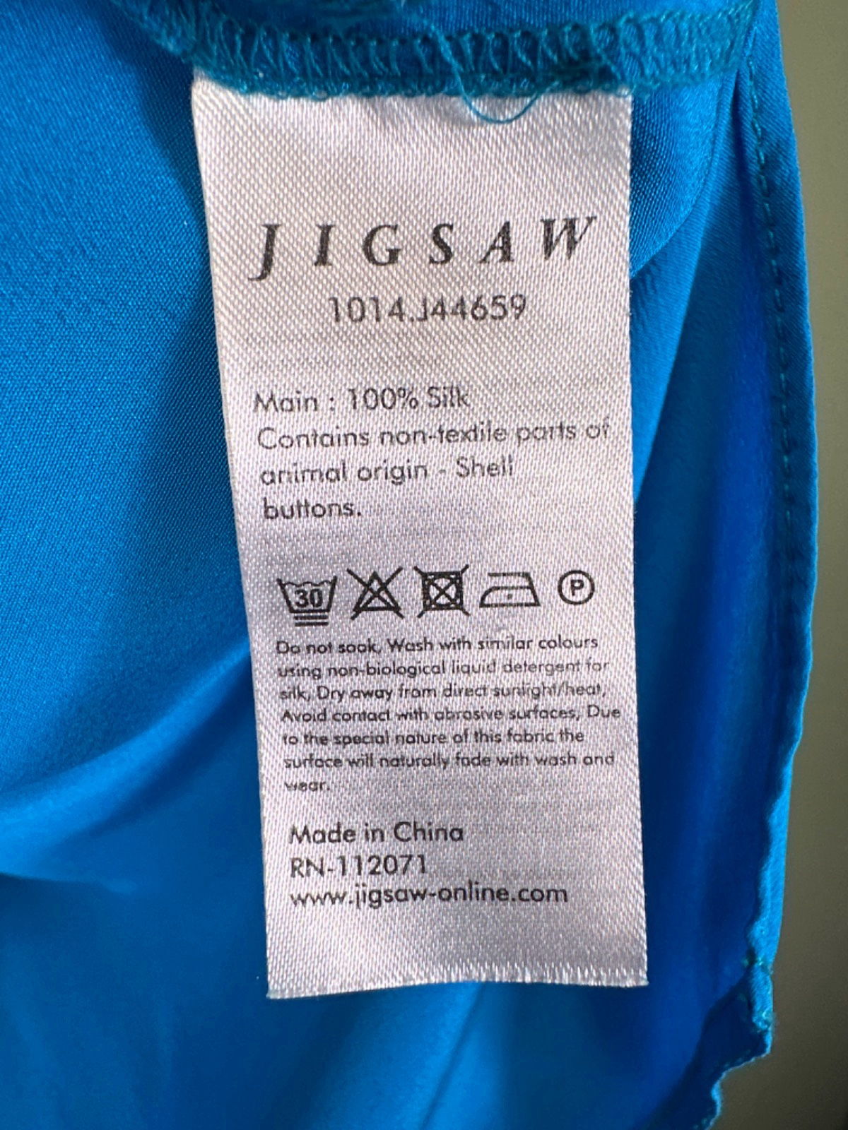 Jigsaw Blue Silk Long Sleeve Blouse UK 10