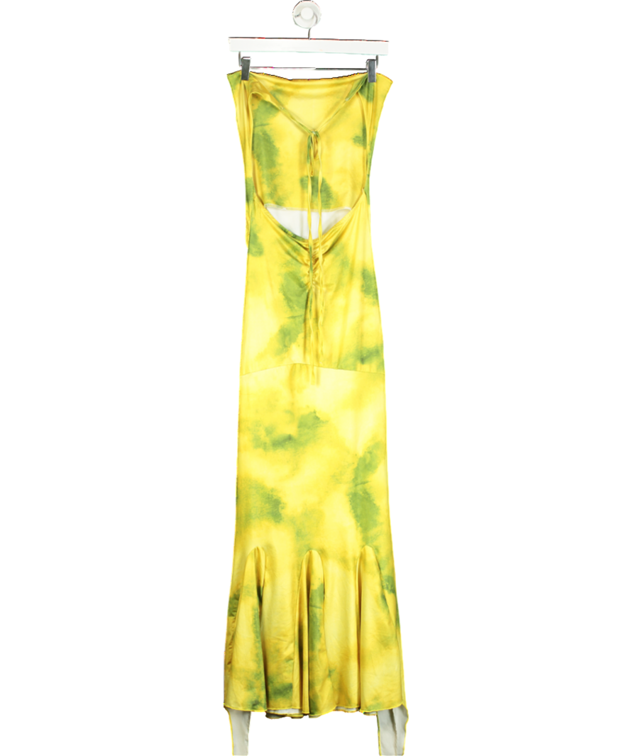 Yellow Halter Cowl Neck Printed Maxi Dress UK M
