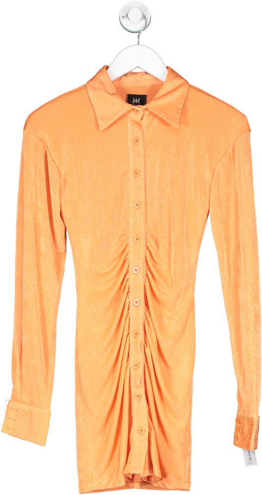 Ruched & Ready Orange Ruched Shirt Dress UK S