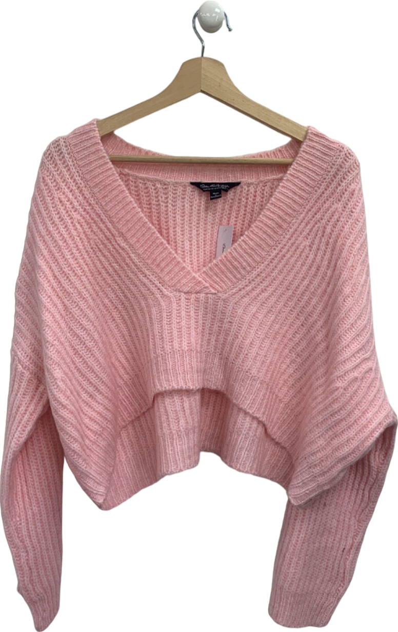 Miss Selfridge Pink V-Neck Knitted Cropped Jumper UK S