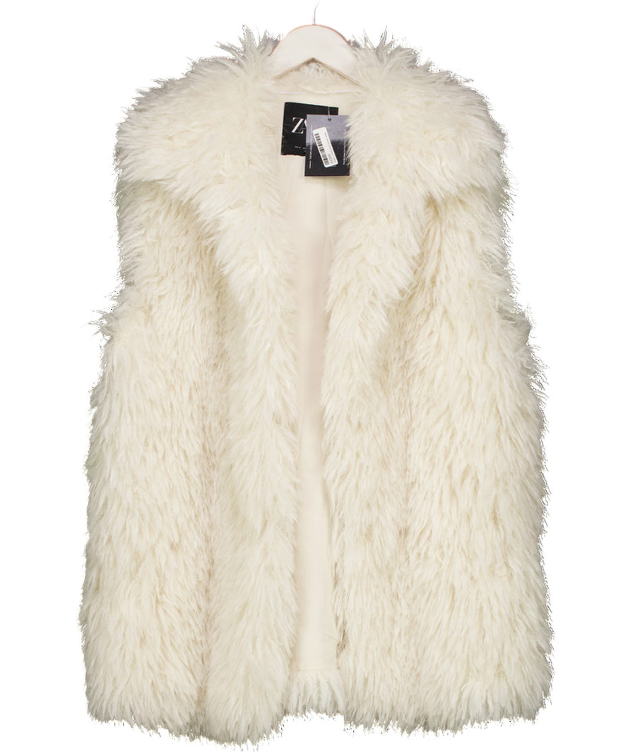 ZARA Cream Faux Fur Waistcoat UK M
