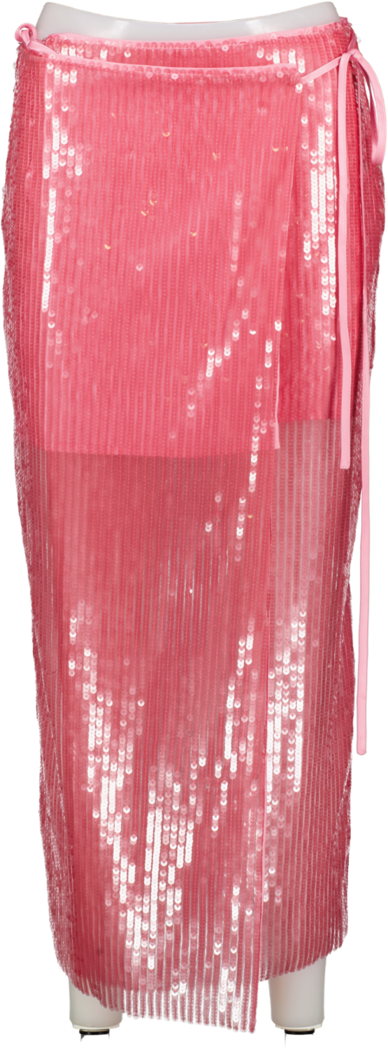 Rotate Birger Christensen Pink 'sequins' Midi Wrap Skirt UK S