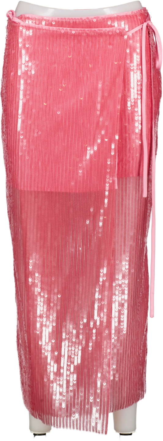 Rotate Birger Christensen Pink 'sequins' Midi Wrap Skirt UK S