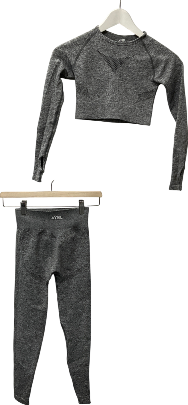 aybl Grey Motion Seamless Long Sleeve Crop Top & Empower Seamless Leggings Set UK XS