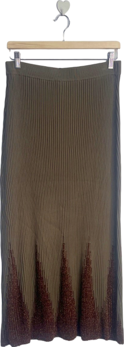 Karen Millen Light Khaki Tall Viscose Blend Shimmer Knit Skirt Co-ord UK 12