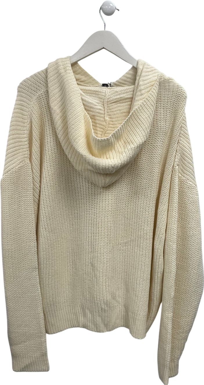 boohooMan Cream Boxy Knitted Ribbed Hoodie UK M