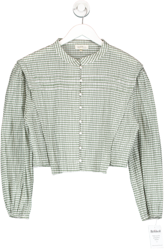 Ghospell Green Checked Crop Blouse UK M
