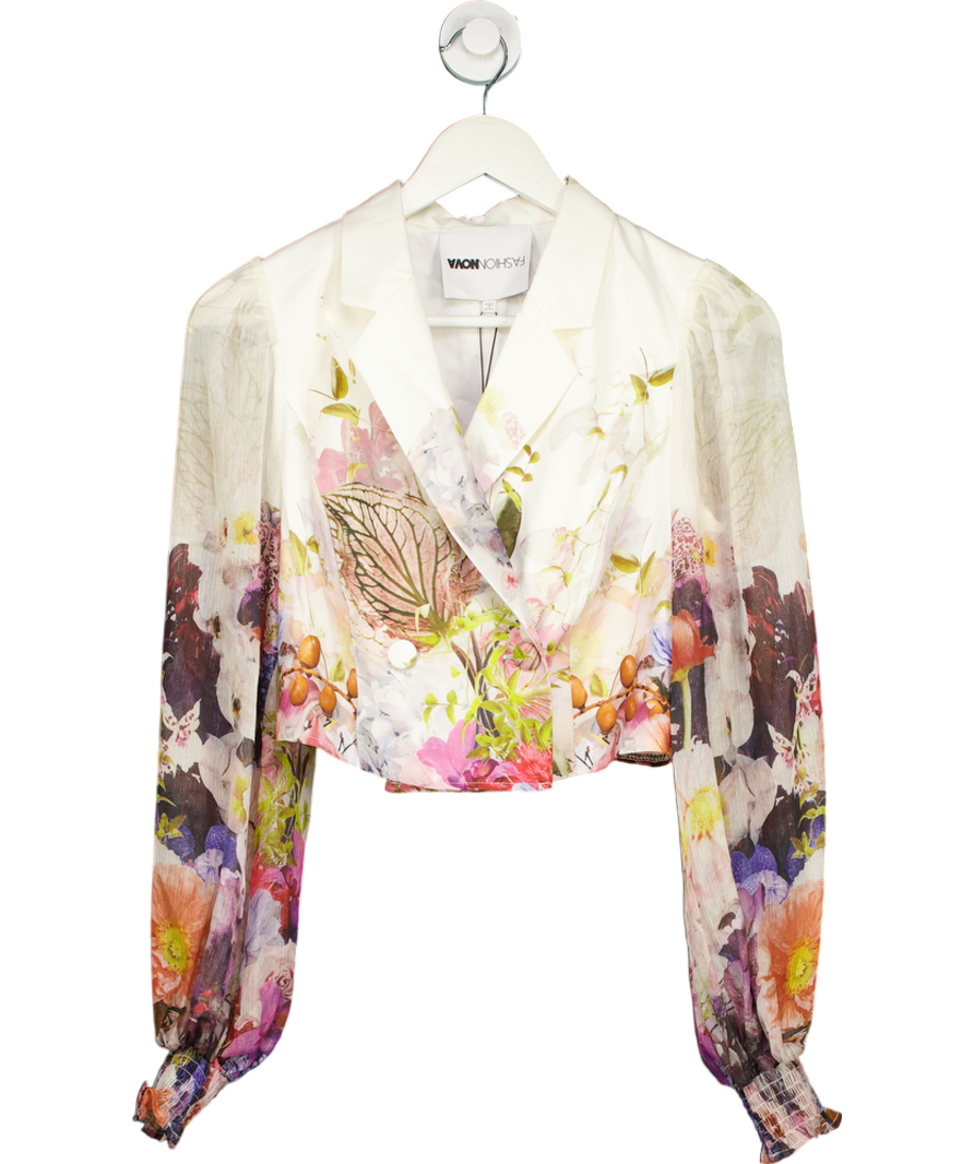 Fashion Nova White Secret Garden Blazer - White/combo UK XS