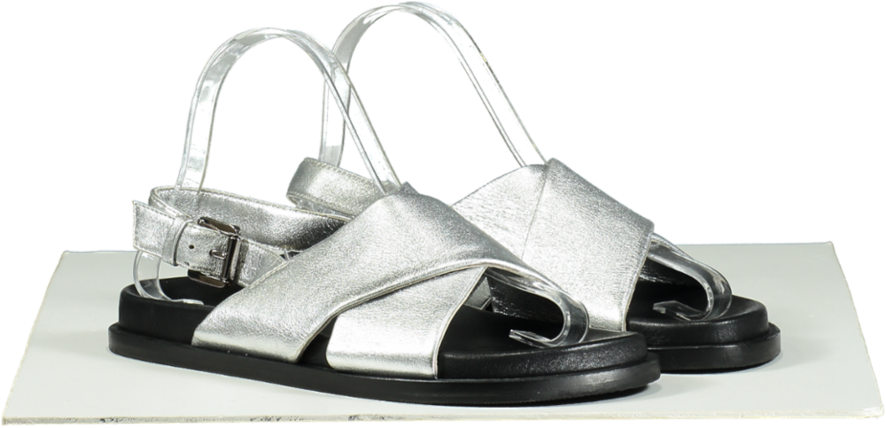 Wyse London London Silver Soft Leather Metallic Sandals EU 37 UK 4