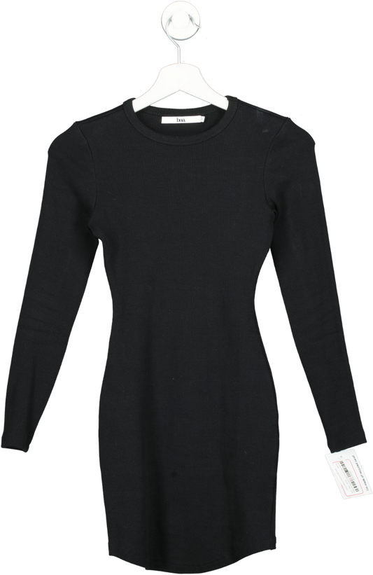 BOA Black Heavy Ribbed Long Sleeve Mini Dress UK XS
