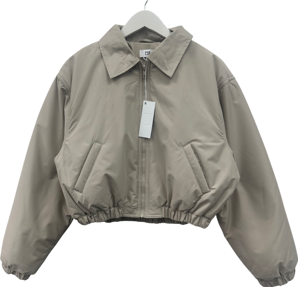 CSB Cream Cropped Oversized Bomber Jacket UK S