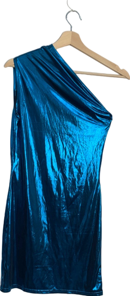 Blue Metallic One-Shoulder Mini Dress Size Unknown