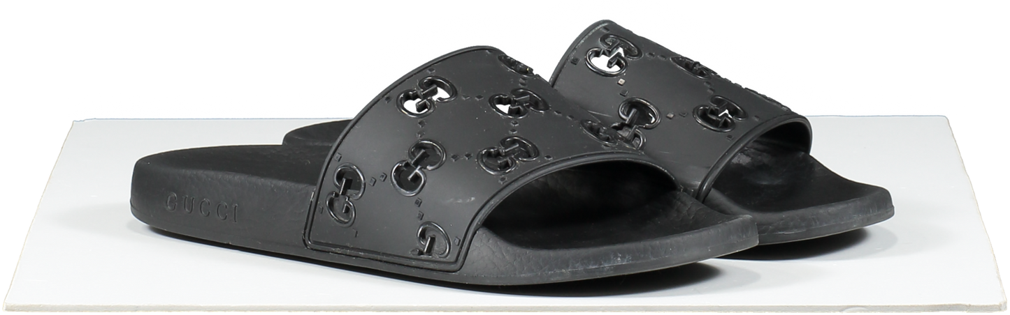 Gucci Black Rubber Gg Slide Sandal UK 4 EU 37 👠