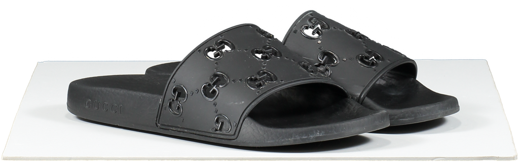 Gucci Black Rubber Gg Slide Sandal UK 4 EU 37 👠