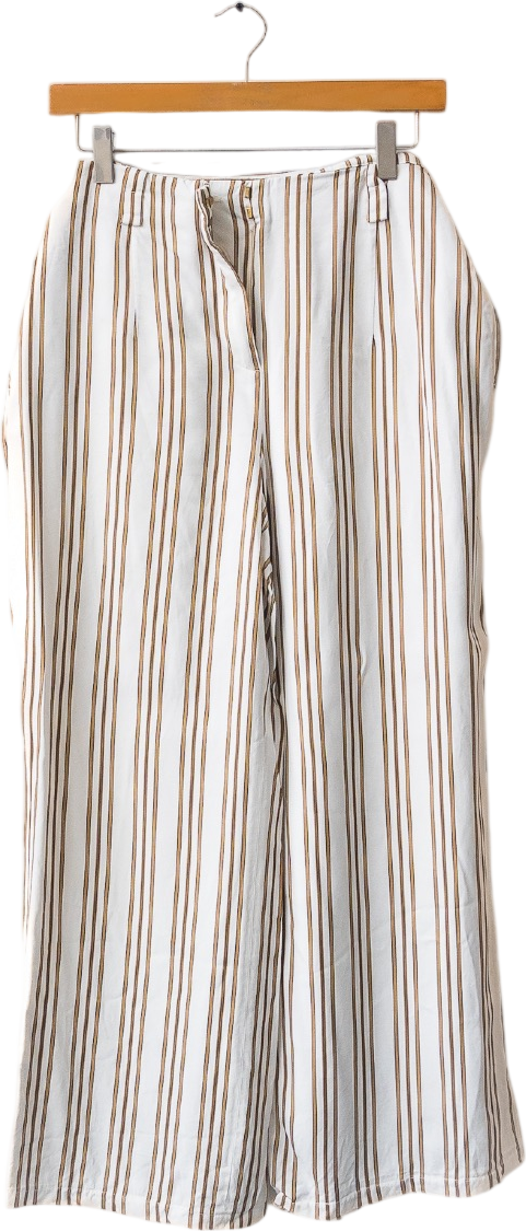 Massimo Dutti White / Camel Striped Wide Leg Trousers UK M/L