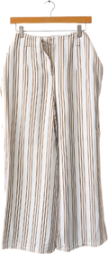 Massimo Dutti White / Camel Striped Wide Leg Trousers UK M/L