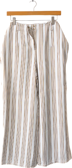 Massimo Dutti White / Camel Striped Wide Leg Trousers UK M/L