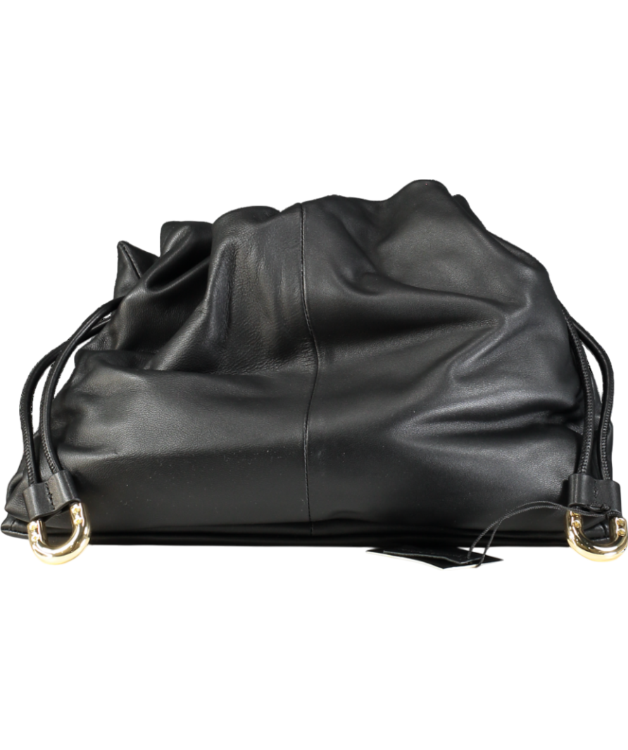 Dune Black Leather Drawstring Bag & Clutch Bag