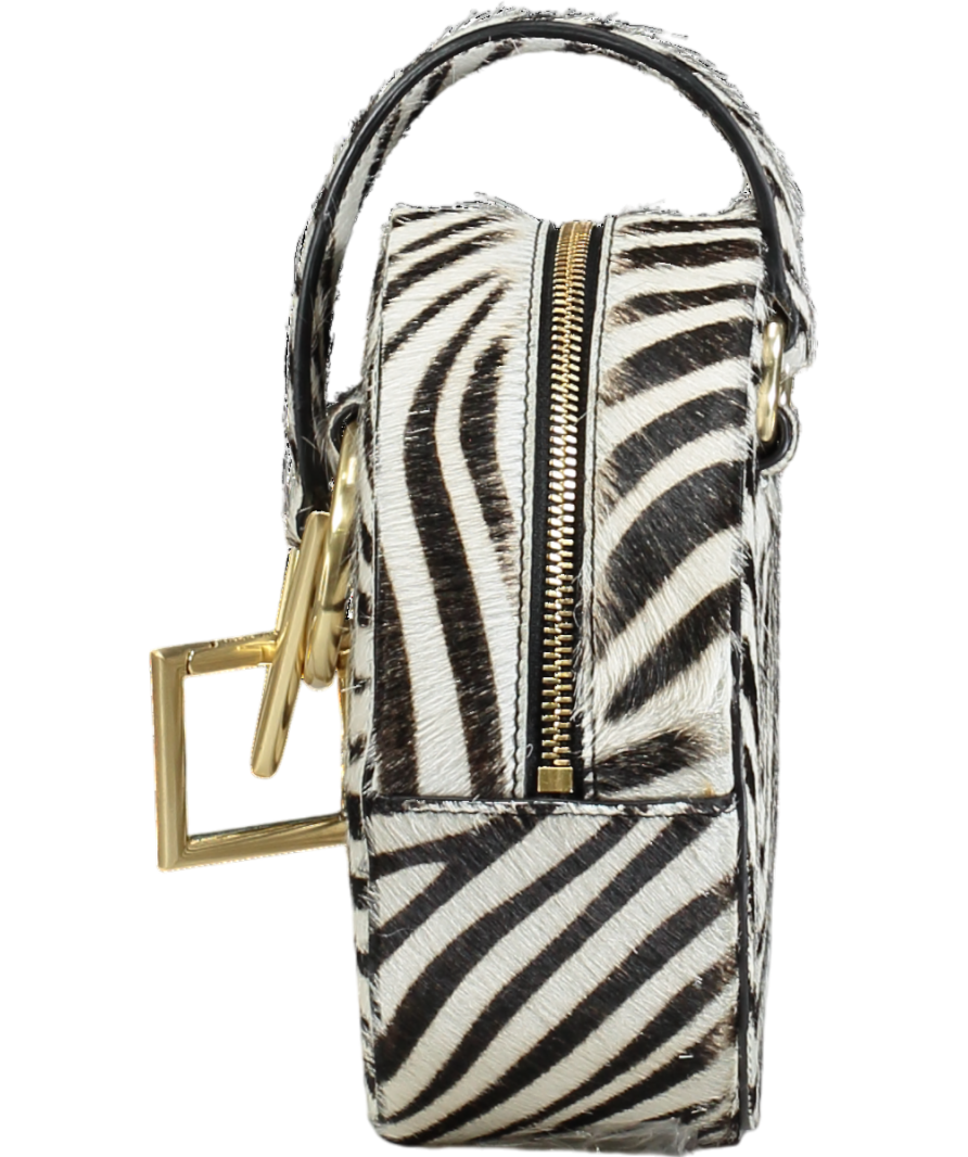 Tarah Zadeh Black Azar Leather Zebra Pony Hair Round Wristlet Clutch Bag