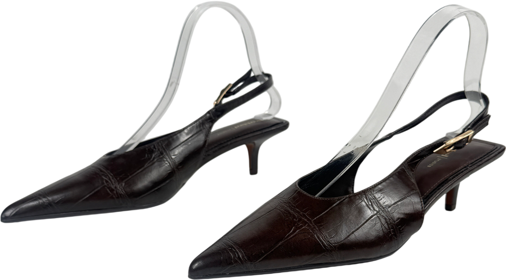 River Island Brown Croc Print Slingback Court Heels UK 5 EU 38