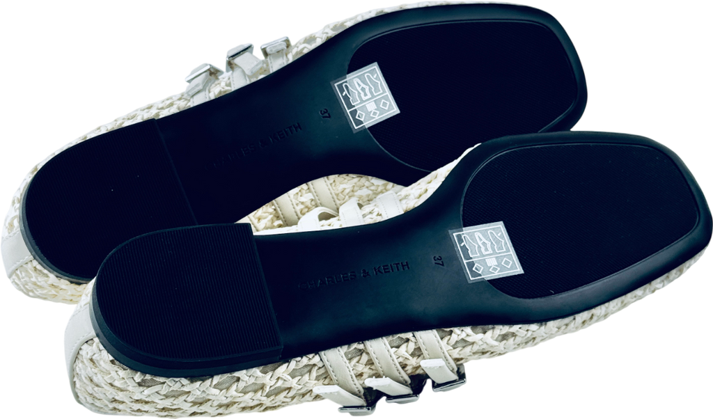CHARLES & KEITH Woven Triple-strap Mary Janes - Chalk White UK 4 EU 37 👠
