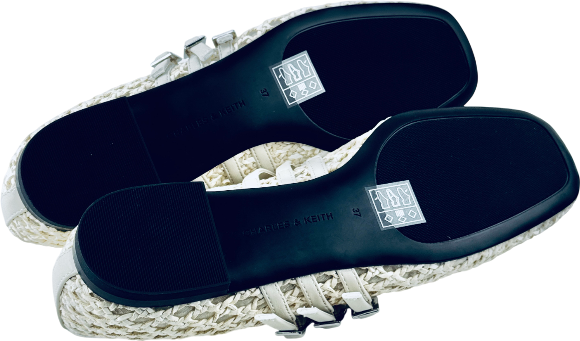 CHARLES & KEITH Woven Triple-strap Mary Janes - Chalk White UK 4 EU 37 👠