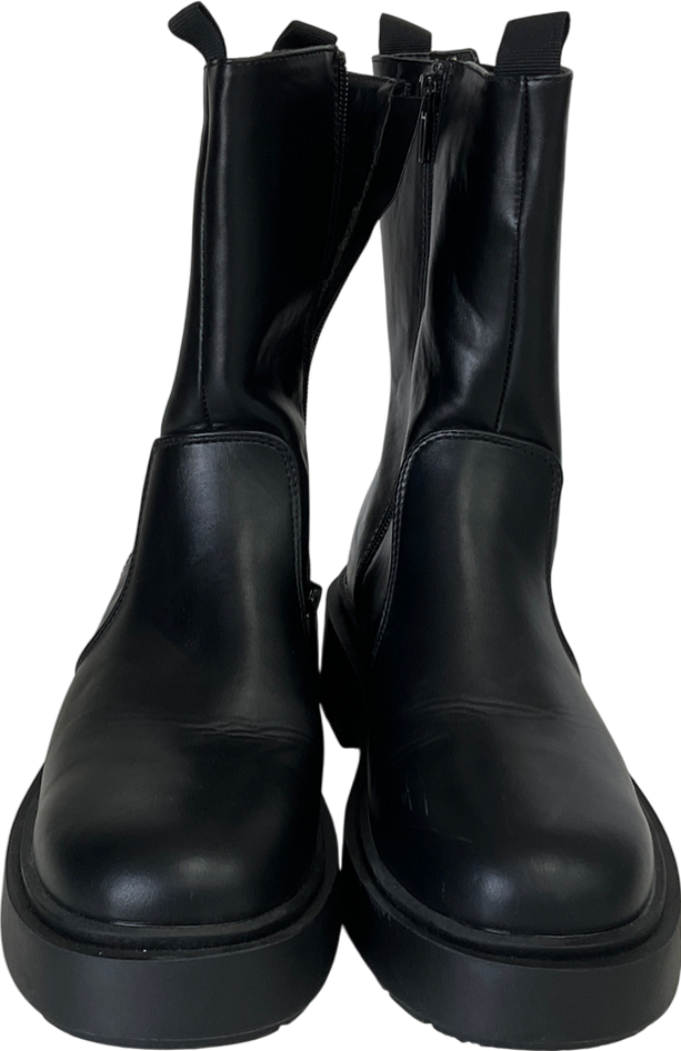 New Look Black High Ankle Chunky Cleated Chelsea Boots UK 6 EU 39 👠
