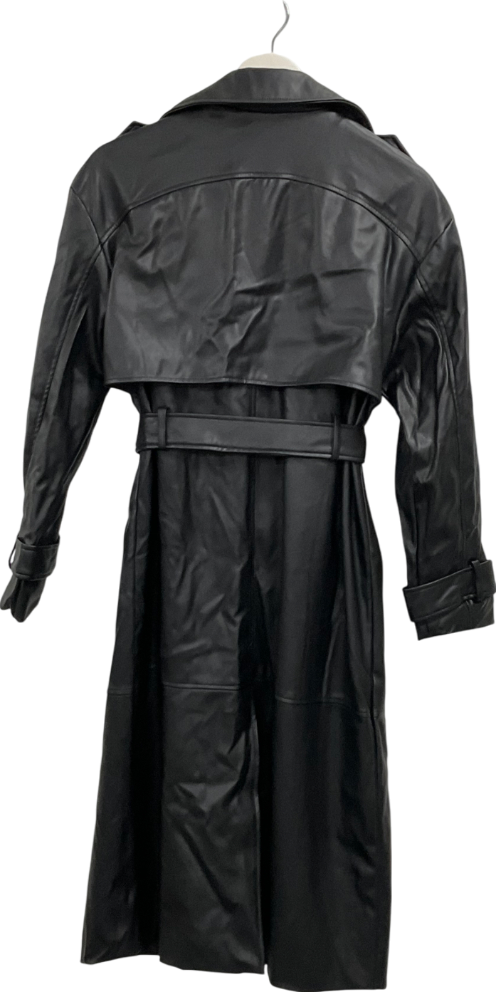 Pull&Bear Black Belted Faux Leather Trench Coat UK S