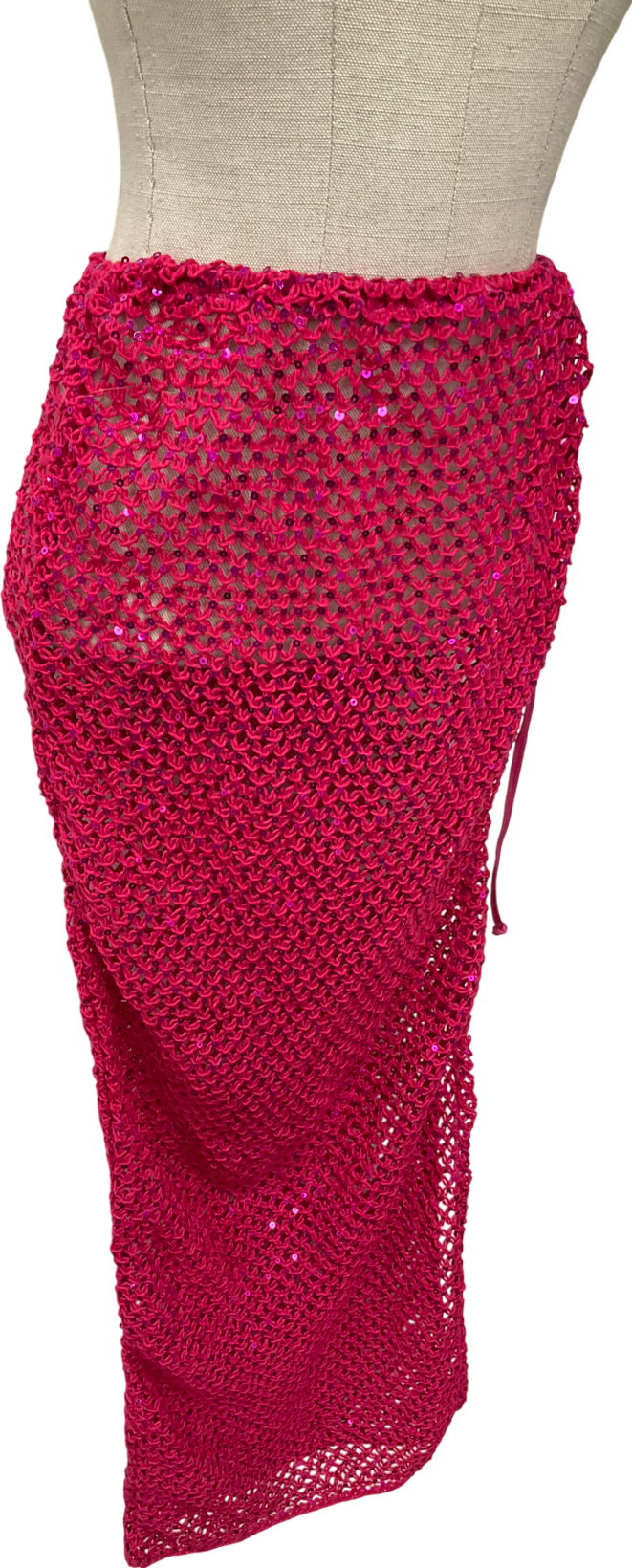 South Beach Pink Sequin Knit Maxi Beach Skirt UK 12