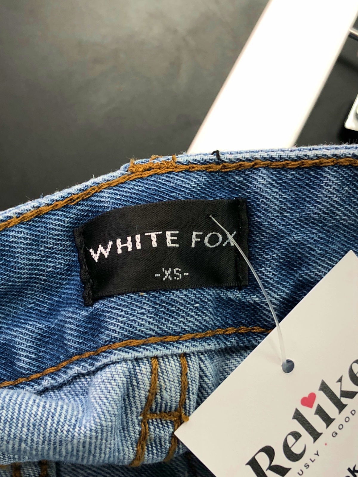 White Fox Blue Denim Shorts UK XS