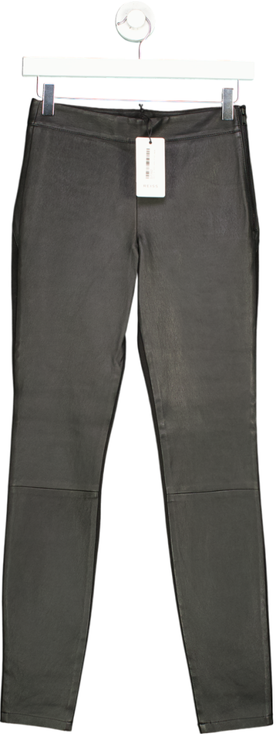 REISS Black Valerie Leather Ponte Leggings UK 6