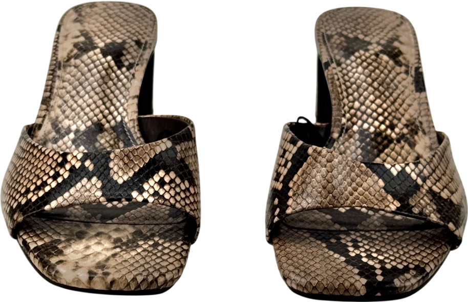 M&S Beige Snake Print Block Heel Mules UK 4 EU 37 👠