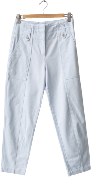 REISS Light Blue Bradie Cotton Tapered Cargo Trousers UK 6