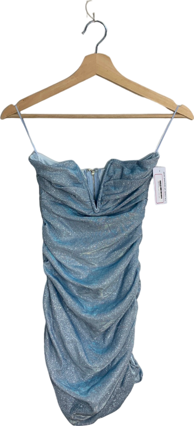 Fashion Nova Blue Glitter Ruched Bodycon Dress XS