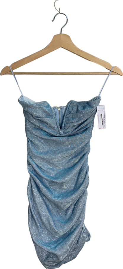 Fashion Nova Blue Glitter Ruched Bodycon Dress XS