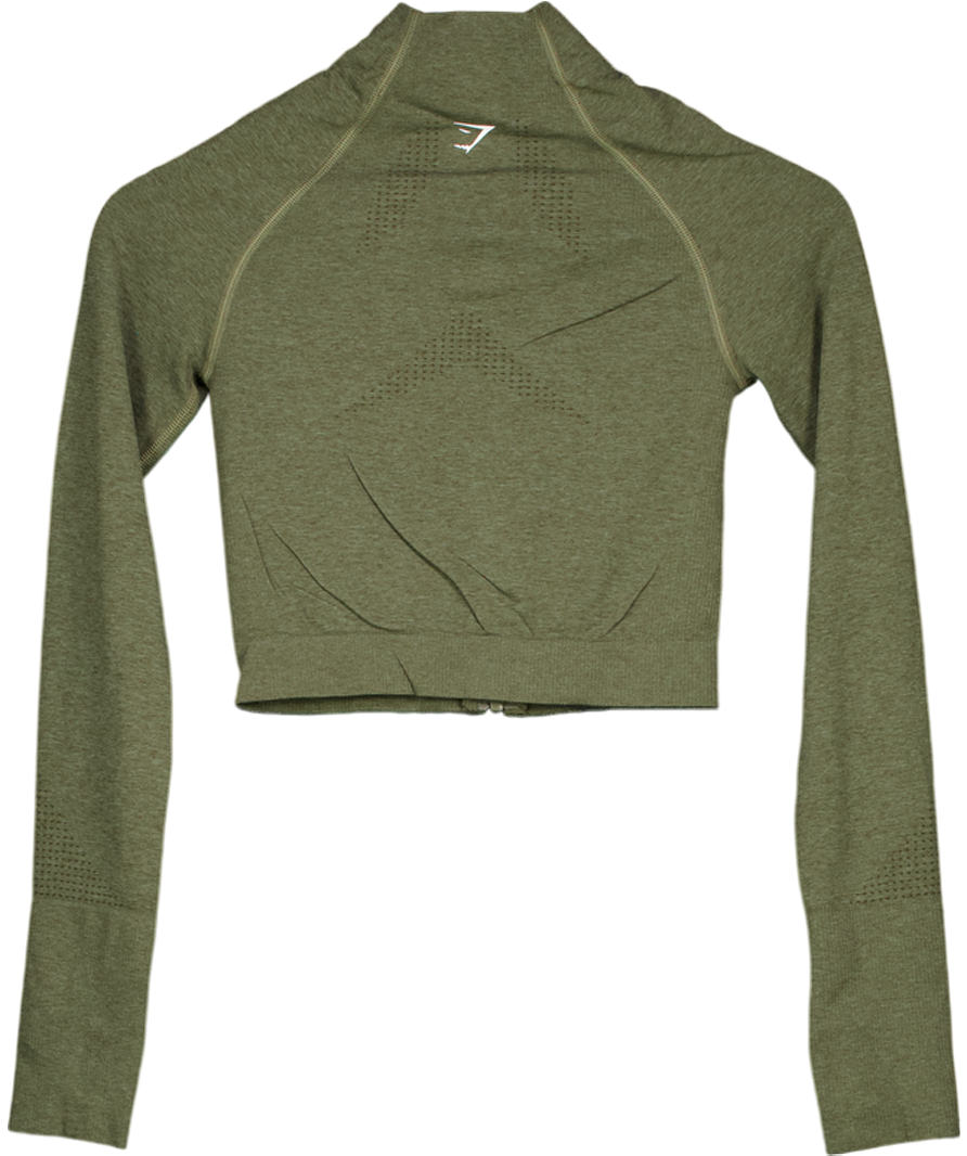 gymshark Green Vital Seamless 2.0 Midi Zip Up Jacket UK S