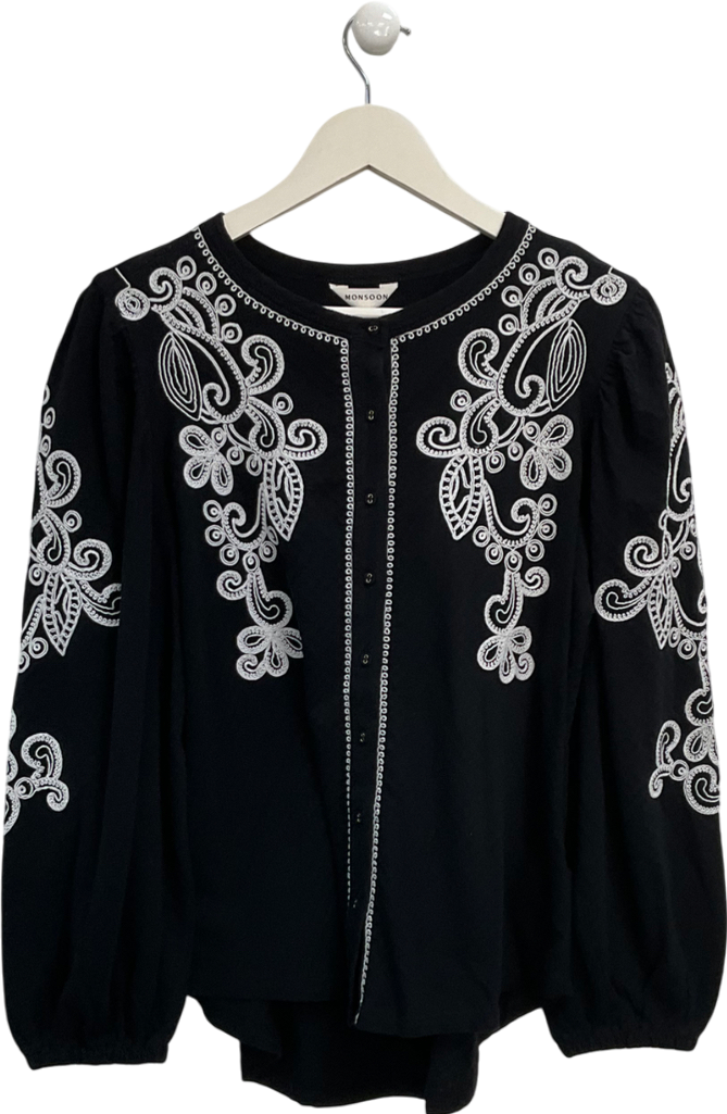 Monsoon Black Enya Embroidered Shirt UK M