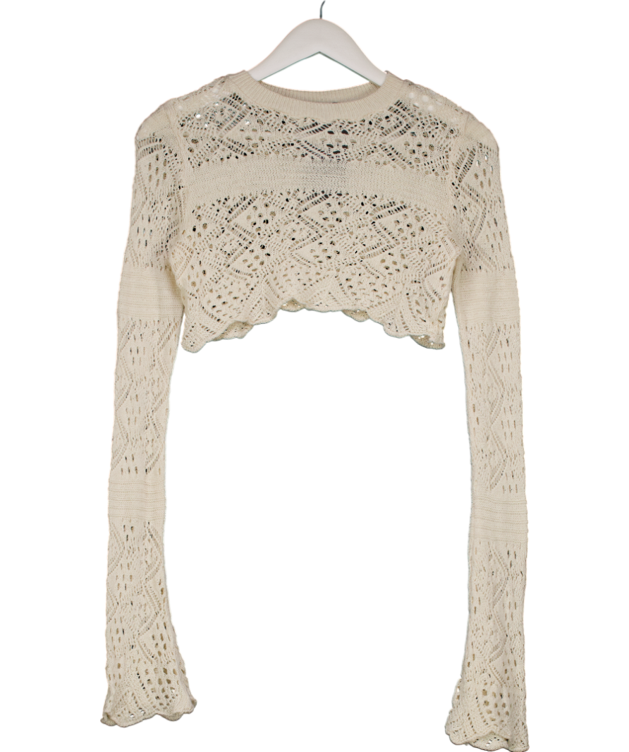 PrettyLittleThing Cream Crochet Knit Slouchy Flared Sleeve Jumper UK M