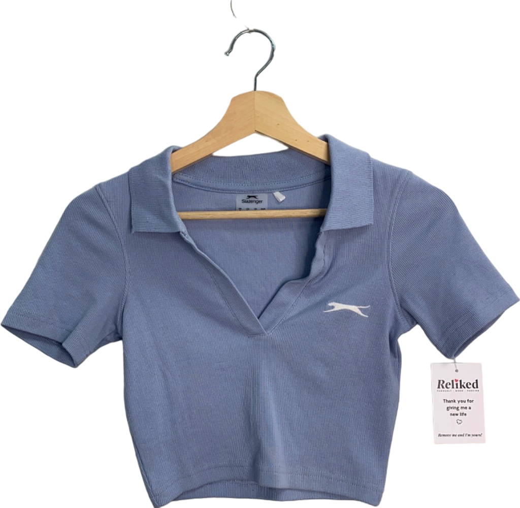 Slazenger Blue Ribbed Short Sleeve Collared Top UK 6
