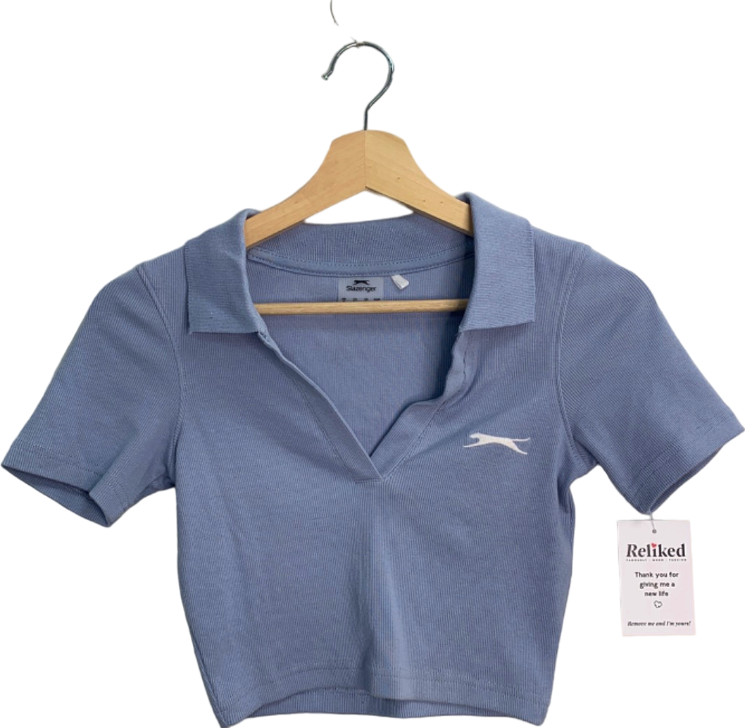 Slazenger Blue Ribbed Short Sleeve Collared Top UK 6