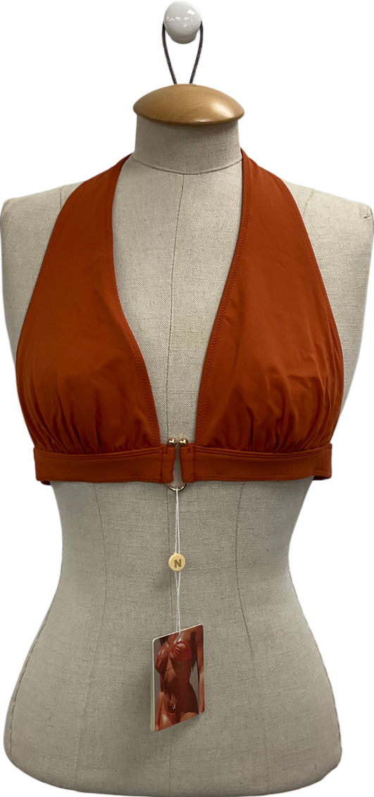 NEENA SWIM Halter Bikini Top In Sunset Orange UK L