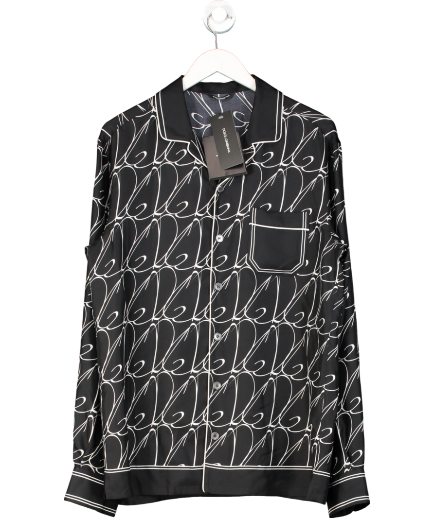 Dolce & Gabbana Black Silk Dg Print Pyjama Shirt UK M