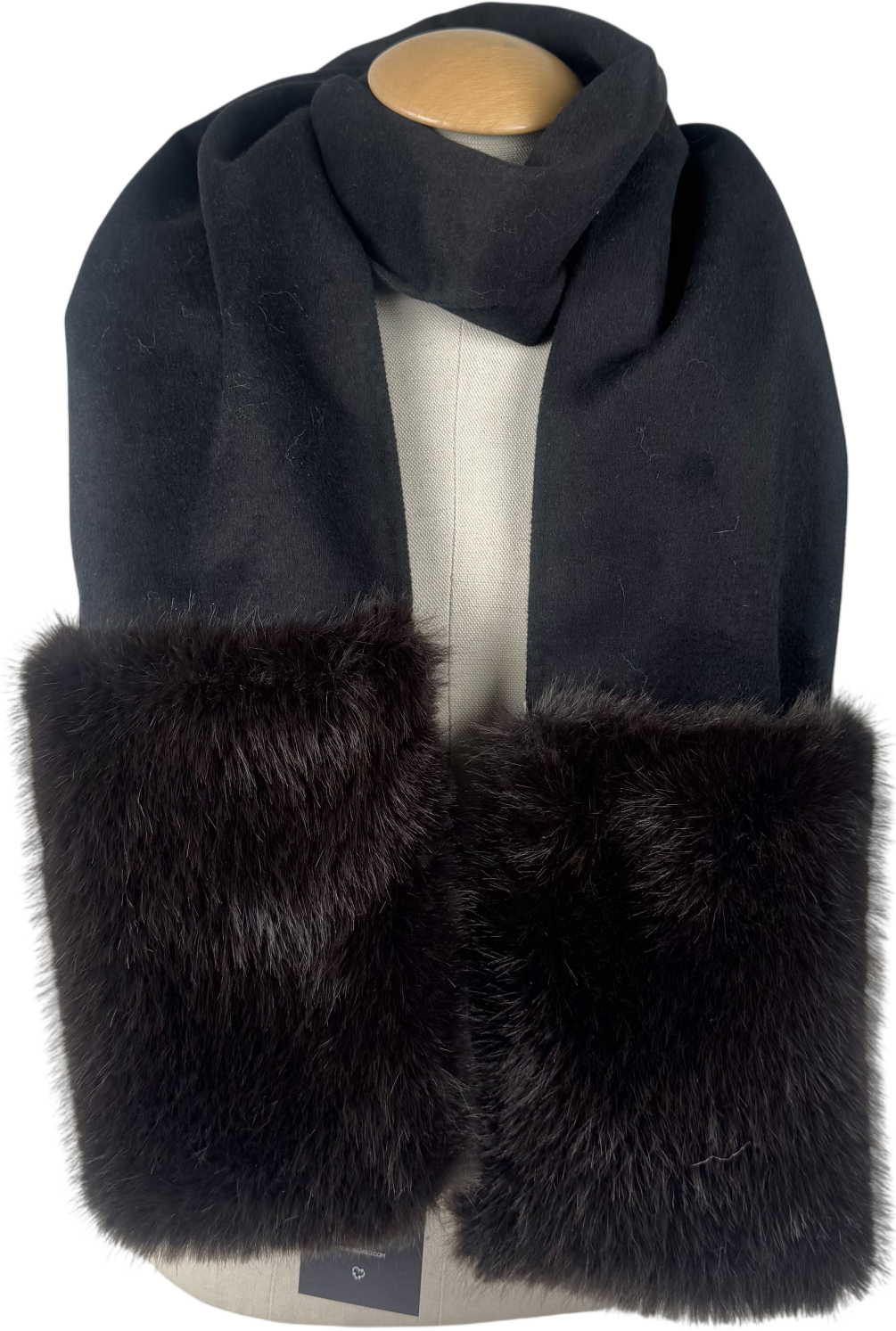 ZARA Brown Plain Wool Scarf With Faux Fur UK M