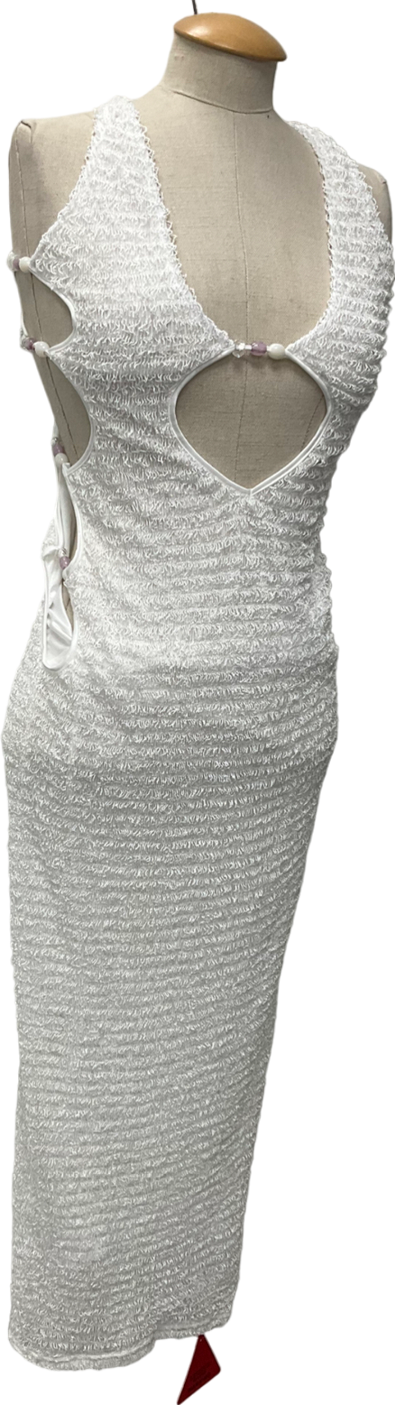 Ego Halterneck Cut Out Beaded Detail Maxi Dress In White Texture UK 8