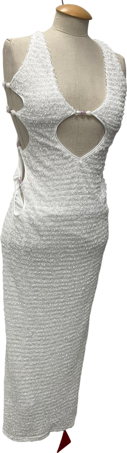 Ego Halterneck Cut Out Beaded Detail Maxi Dress In White Texture UK 8