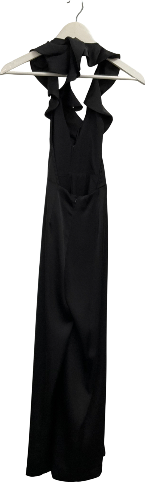 Misspap Black Premium Satin Frill Dress UK 8