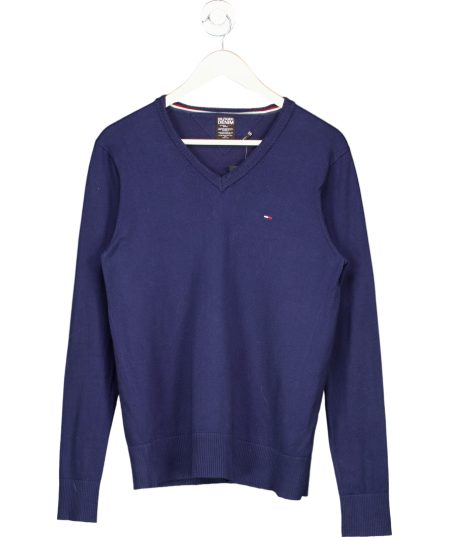 Tommy Hilfiger Blue V Neck Essential Cotton Jumper UK M