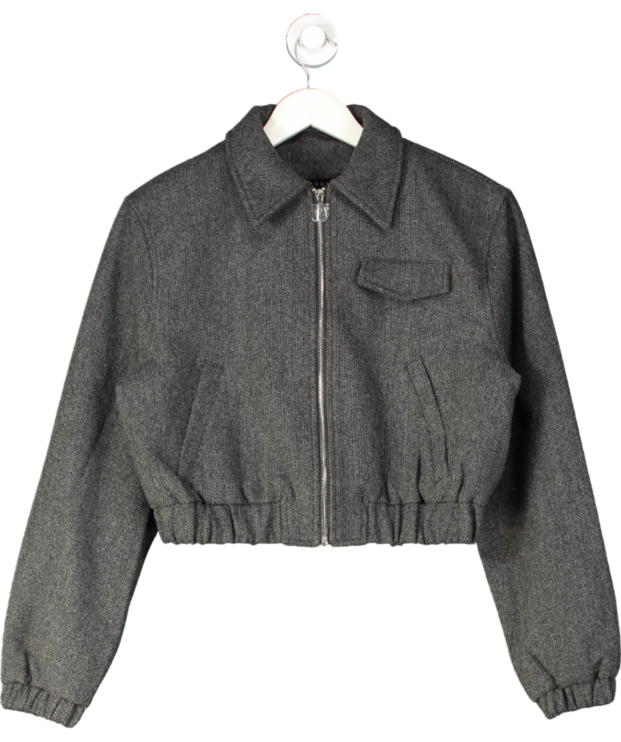 ASOS Grey Tailored Top Collar Bomber Jacket With Pocket Detail In Herringbone UK 8