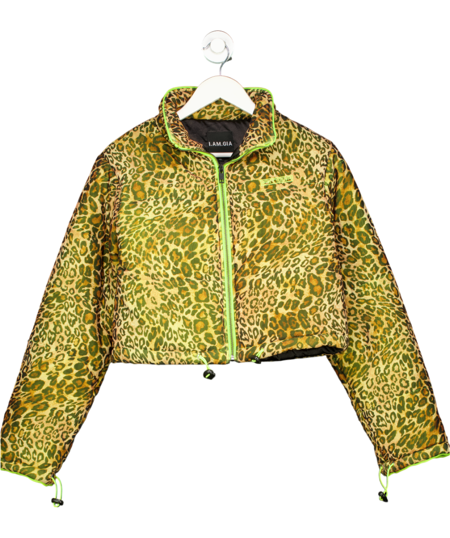 I.AM.GIA Brown Cropped Leopard Puffer Jacket UK M