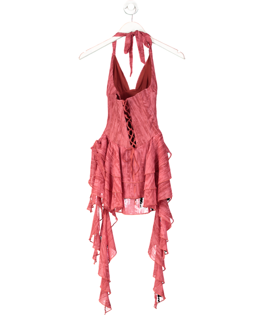 Oh Polly Kristena Add To Wishlist Ruffled Halterneck Bodysuit In Red Print UK S